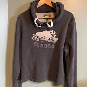 Roots Black crop hoodie with white/grey Logo Patch